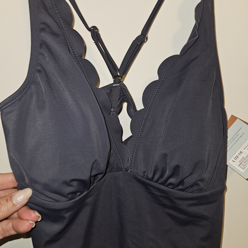 Scallop-Trim Grey Swimsuit